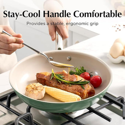 Redchef Nonstick Frying Pan Skillet, Ceramic Non-Stick Saute Pans, 11 inch Cooking Fry Pan with Stay Cool Handle, All Stovetops (Gas, Electric & Induction), Dishwasher/Oven Safe, PFAS-Free (Green) - Image 7