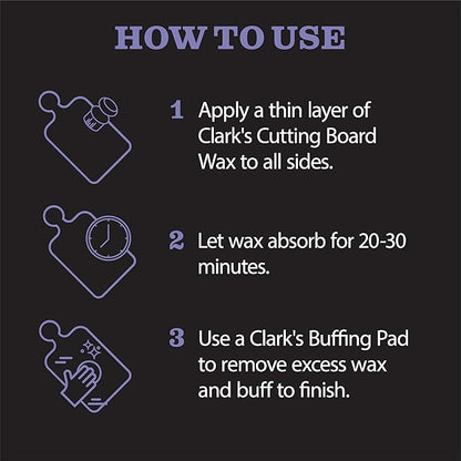 CLARK’S Cutting Board Oil and Wax Kit - Set includes Food Grade Mineral Oil (12oz), Finishing Wood Wax (6oz), Applicator Sponge & Buffing Pad, Enriched with Food Safe Lavender and Rosemary Extract