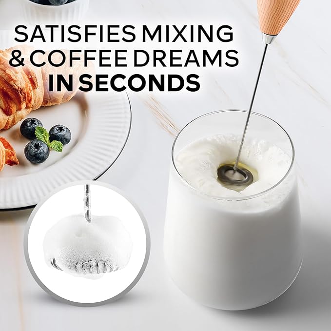 Zulay Kitchen Powerful Milk Frother Wand With 4 AA Duracell Batteries - Ultra Fast Handheld Drink Mixer - Electric Whisk Foam Maker for Coffee, Lattes, Cappuccino, Matcha & Creamer - Maple - Image 2