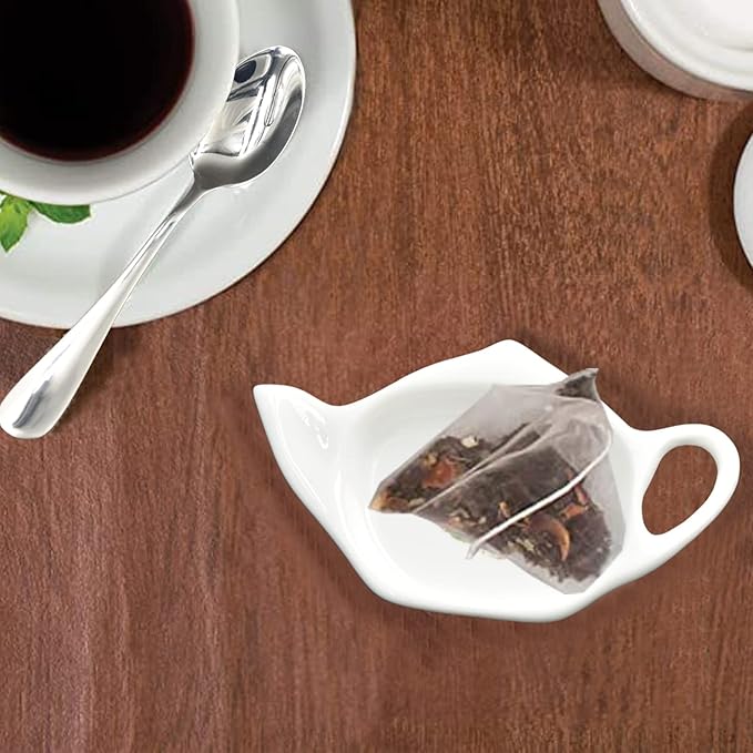 Ceramic Tea Bag Holder Teapot shaped Teabag Coaster Tray 4.5 inches Spoon Rest with Spoon