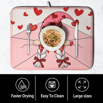 Valentine's Day Love Letter Dish Drying Mat for Kitchen Counter, Love Letter Gnome Absorbent Dish Pad Large Dish Drainer Mats for Countertop 16x18 Inch - Image 4