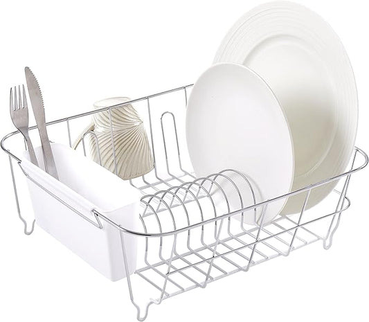 Sweet Home Collection Metal 2 Piece Dish Drying Rack Set Drainer with Utensil Holder Simple Easy to Use Fits in Most Sinks, 14.5" x 13" x 5.25", White by SweetHomeCollection