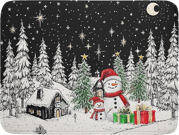 Winter Snowman Dish Drying Mat 24 X 18 in Black Microfiber Dish Pad Absorbent Holiday Kitchen Accessories by Giwawa