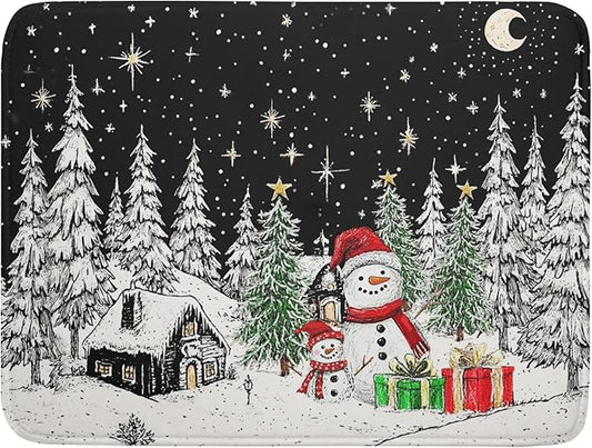 Winter Snowman Dish Drying Mat 24 X 18 in Black Microfiber Dish Pad Absorbent Holiday Kitchen Accessories by Giwawa