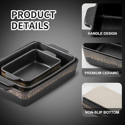 KOOV Bakeware Set, Ceramic Baking Dish, Rectangular Baking Pans Set, Casserole Dish for Cooking, Cake Dinner, Kitchen 9 x 13 Inches, 3-Piece, Stripe Series (Rough Black) - Image 2