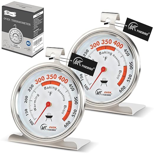 2.64" Oven Thermometer 100-600°F Kitchen Cooking Thermometer Instant Read Stainless Steel Oven Temperature Gauge with Hanger & Base 2Pcs