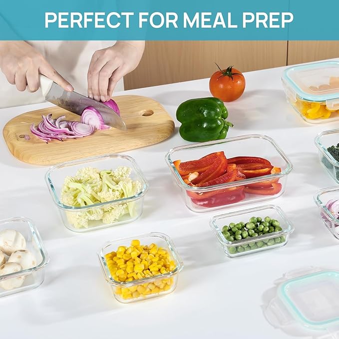 Vtopmart 8 Pack Glass Food Storage Containers with Airtight Lids, Glass Meal Prep Containers, Lunch Office Meal for Microwave, Oven, Freezer and Dishwasher, BPA Free - Image 5