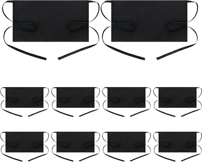 BOHARERS Waist Apron with 3 Pockets 10 Pack - Black Waitress Server Short Apron by BOHARERS