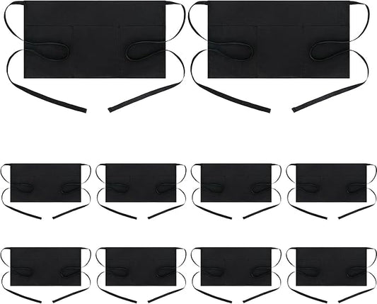 BOHARERS Waist Apron with 3 Pockets 10 Pack - Black Waitress Server Short Apron by BOHARERS