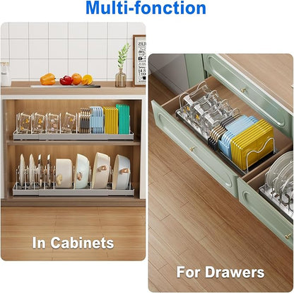 Mustorn 2 Pack Pots and Pans Organizer Under Cabinet, 22" Expandable Food Storage Container Lid Organizers with 9 Adjustable Dividers Pot and Pan Lid Holders Rack Inside Cabinet/Countertop(Gray) - Image 3