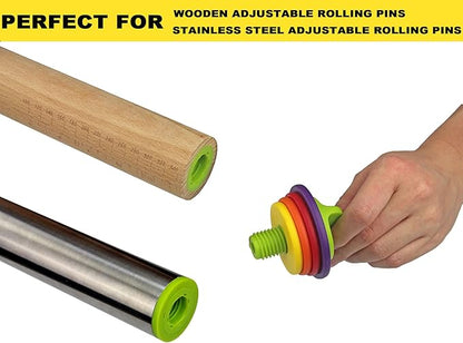 Adjustable Rolling Pin Rings with 4 Thickness Rings and Screws, Replaceable Baking Accessories for Stainless Steel or Wooden Rolling Pins, 1 Pack