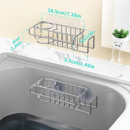 HapiRm Sink Caddy Sponge Holder - No Drill Sponge Caddy for Kitchen, Rustproof and Waterproof Kitchen Sink Organizer - Silver（2-Pack） - Image 6
