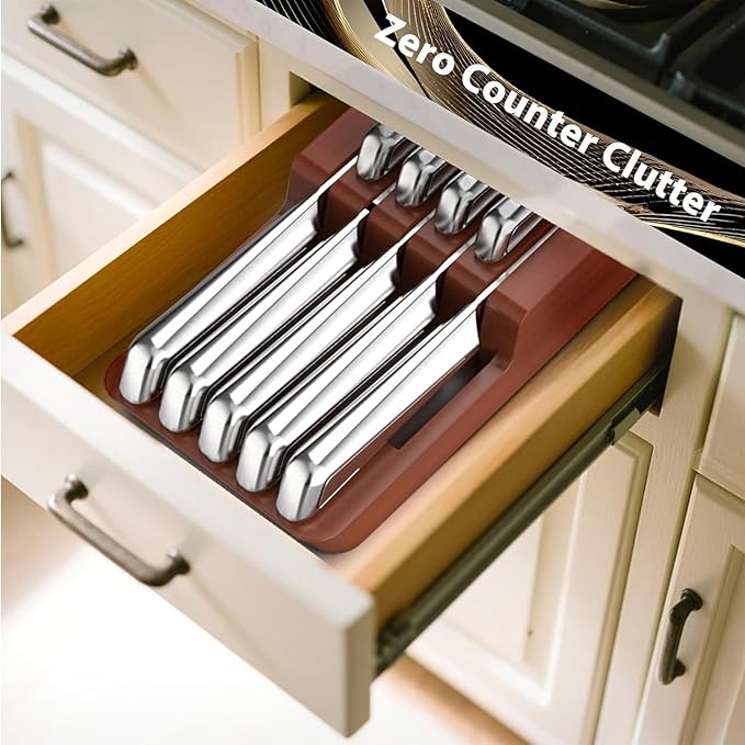 imarku Knife Set, 10 PCS Japanese Stainless Steel Knife Block Set, Kitchen Knife Sets with Wooden Drawer Organizer, Drawer Knife Set, Dishwasher Safe, Ultra Sharp Chef Knife, Gifts for Mom - Image 4