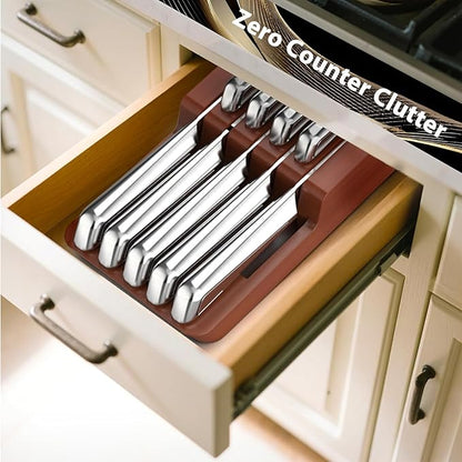 imarku Knife Set, 10 PCS Japanese Stainless Steel Knife Block Set, Kitchen Knife Sets with Wooden Drawer Organizer, Drawer Knife Set, Dishwasher Safe, Ultra Sharp Chef Knife, Gifts for Mom - Image 4