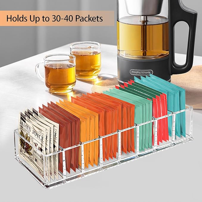 Tasybox Tea Bag Organizer, Clear Acrylic Tea Bag Holder, Tea Packet Storage for Drawer, Pantry, Kitchen, Cabinet, Countertop, 2 Pack - Image 4