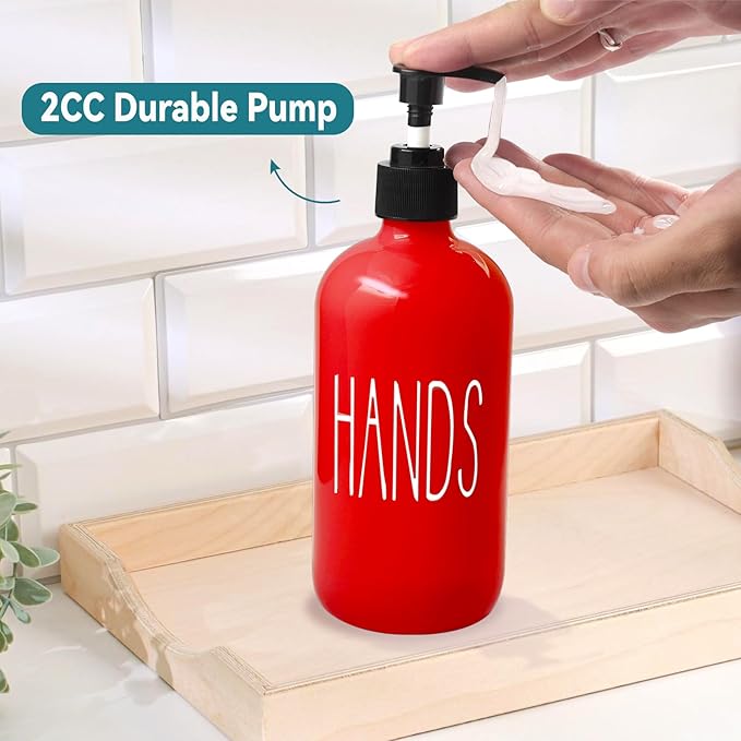 COHOSEGE Glass Soap Dispenser Set 2 Pack,16 Oz Dish Soap Dispenser for Kitchen Sink,Red Kitchen Accessories and Kitchen Decor,Red Decorations and Kitchen Utensils for Kitchen - Image 6