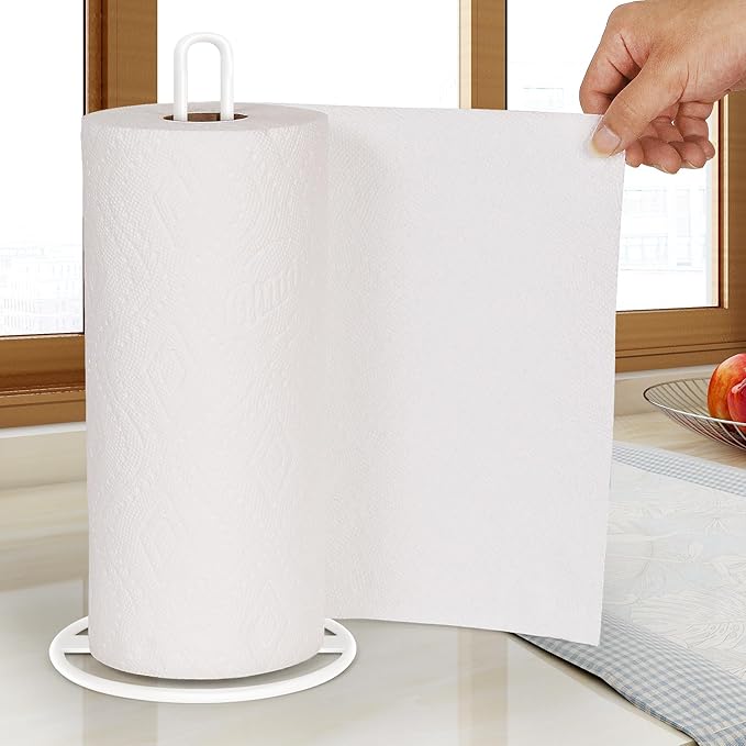 Paper Towel Holder Countertop, OBODING, Kitchen Paper Towel Stand Holder for Kitchen Organization and Storage, Paper Towel Holders for Standard and Large Size Rolls (White) - Image 5
