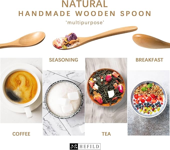 2 PCS Small Wooden Spoons, 5.8 Inch Honey Spoons for Tea, Schima Wooden Honey Teaspoon for Coffee, Little Tiny Wood Spoons, Bamboo Table Spoon for stirring, Wooden Spoons for Utensils Set - Image 5