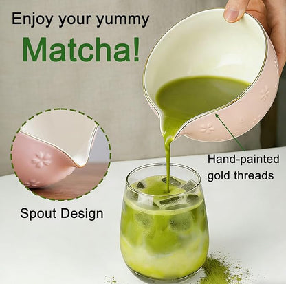 Clay&Fire Matcha Whisk Set, 9 pcs Ceramic Matcha Set, Gifts for Women,Matcha Bowl with Spout and Whisk, Matcha Kit for Matcha Lovers, Ideal Gift Christmas, Birthday, Anniversary (Cherry Bloom-Pink) - Image 2