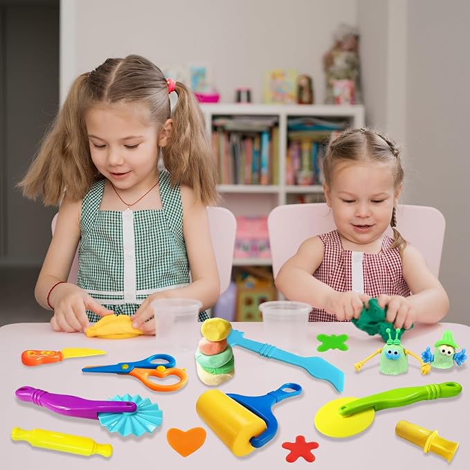 28Pcs Dough and Clay Play Tools Kit for Kids, Modeling Clay Accessories with Animal Cutters, Rolling Pins, Safety Scissors, Dough Extruder & Rollers - Image 2