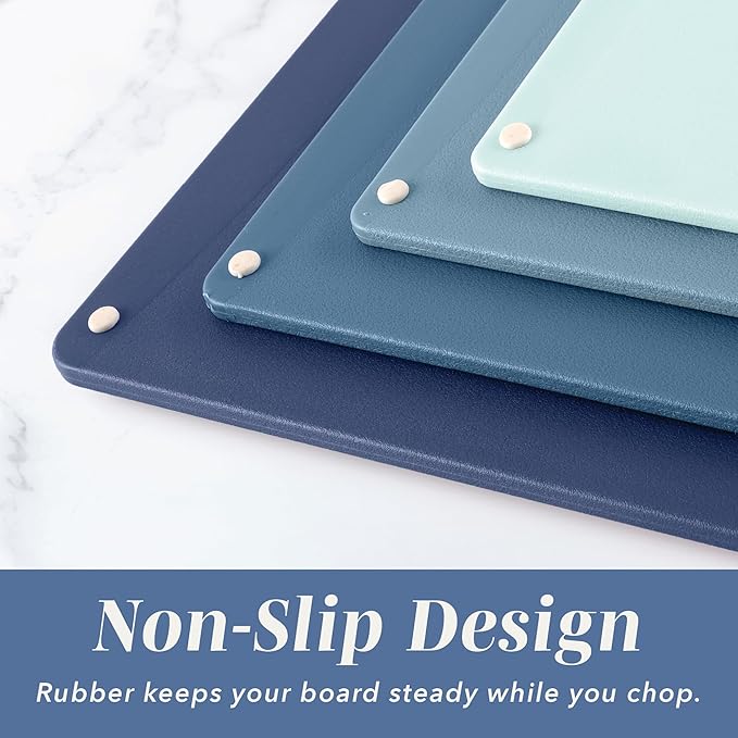 COOK WITH COLOR Non-Slip Cutting Board Set – Kitchen Essentials with Easy Grip Handle for Meat, Veggies, and Fruits, 4 Cutting Boards, Blue-New - Image 3