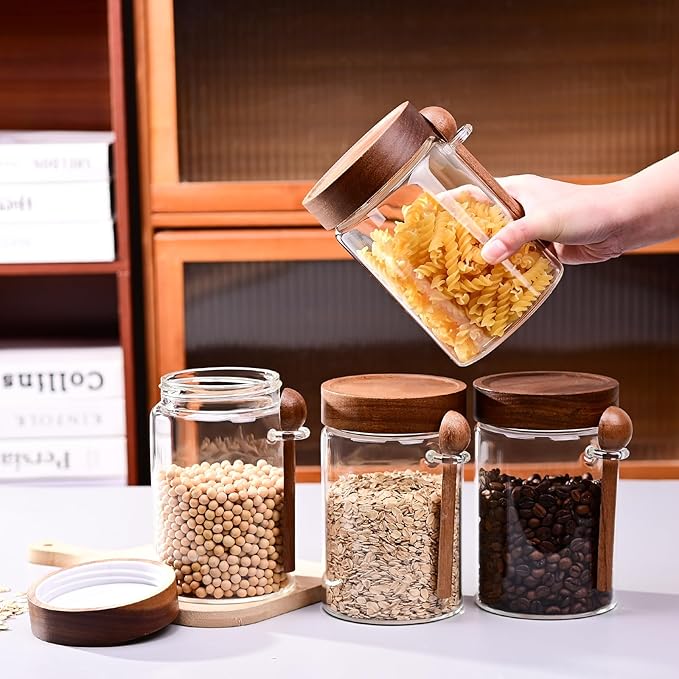 SAIOOL 30 oz (2-Pack) High Borosilicate Glass Food Storage Containers with Spoons, Airtight Screw-Tight Lid for Kitchen Pantry - Dry Food, Coffee,Tea,Snacks, Flour Canisters, High Transparency - Image 4
