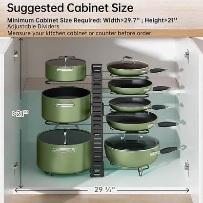 MUDEELA Pots and Pans Organizer Rack under Cabinet 8-Tiers Adjustable Pot Rack with 3 DIY Methods, Expandable 11.65'' to 19" Pot Lid Organizer for Kitchen Pantry Cabinet Organization and Storage - Image 4