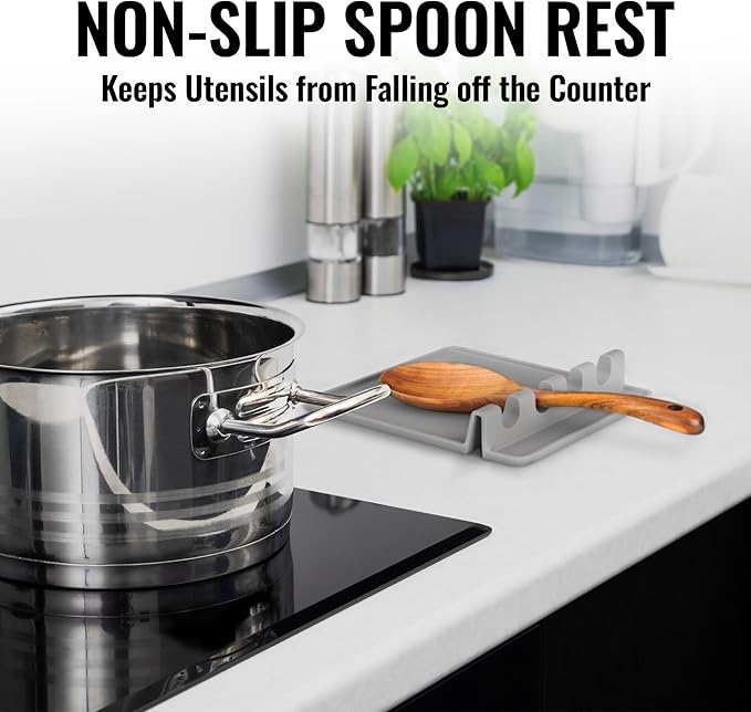 Zulay Kitchen Extra Large Silicone Utensil Rest with Drip Pad for Multiple Utensils - BPA-Free Heat-Resistant Spoon Rest & Spoon Holder for Stove Top - Kitchen Utensil Holder for Spoon - Gray - Image 4