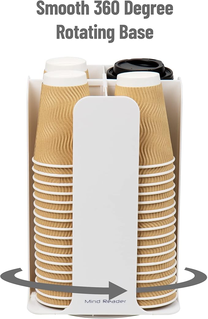 Mind Reader Cup and Lid Carousel, Countertop Org, Coffee Bar, Beverage Cup Holder, Plastic, 7.75"L x 7.75"W x 11.5"H, White - Image 4