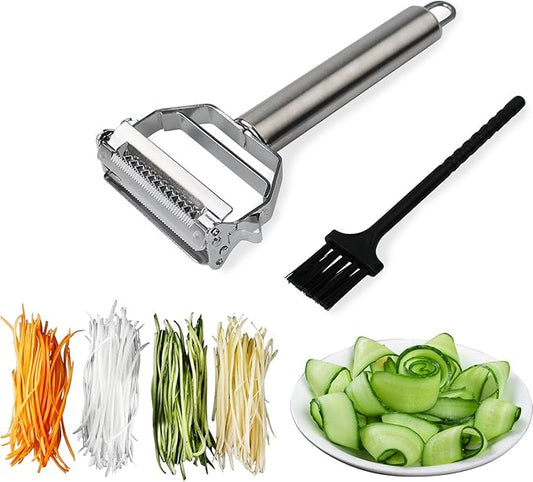 Sunkuka Potato Apple Vegetable Peeler Julienne Peeler for Kitchen - 3 in 1 Y Peeler for Fruit Veggie Carrot Cucumber Zucchini, Sharp Stainless Steel Peeler with Cleaning Brush by Sunkuka