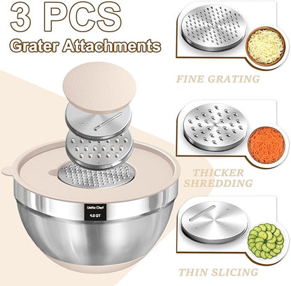 Umite Chef Mixing Bowls with Airtight Lids Set, 8PCS Stainless Steel Nesting Bowls with Grater Attachments, Non-Slip Bottoms, 5, 4, 3.5, 2, 1.5QT for Mixing & Serving - Image 3