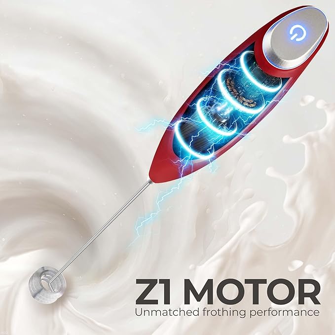 Zulay Kitchen Patented Tornado Triple Whisk Milk Frother with 4 Duracell Batteries – Handheld Foam Maker for Coffee, Lattes, Matcha & Hot Chocolate – Rich, Creamy Froth in Seconds - Cardinal Red - Image 7