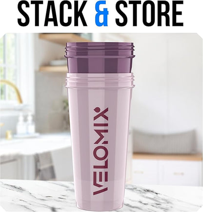 VELOMIX -2 Pack- 28 oz Protein Shaker Bottles for Protein Mixes - 2x Wire Whisk | Leak Proof Shaker Cups for Protein Shakes and Pre Workout | Protein Shaker Bottle Pack (B7) Purple Mix