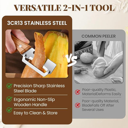 Multifunctional Vegetable Peeler, Premium Vegetable Peeler with Wooden Handle＆bottle Opener, Stainless Steel Blade Peeler for Kitchen, Non-slip Ergonomic Design - Image 4