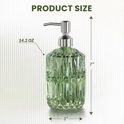 AmazerBath Soap Dispenser, Green Glass Soap Dispenser with Pump Stainless Steel, 14.2OZ Refillable Hand Bottles Bathroom Kitchen, 1 Pack - Image 4
