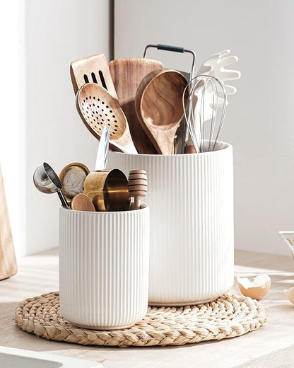 getstar Large Rotating Utensil Holder for Kitchen Counter,7.2"+5.4" Ceramic Utensils Crocks Set for Countertop Large & Small Utensil Organizer for Spatula Farmhouse Kitchen Decor - Image 9