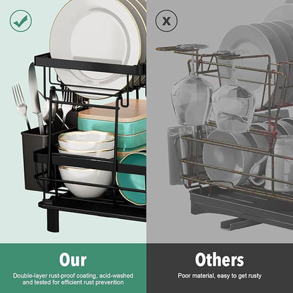 MOUKABAL Dish Drying Rack, Dish Rack, Stainless Steel Dish Racks for Kitchen Counter, Dish Drainer with Removable Utensil Holder, Drainboard (Black,2 Tier,13''W x 17''L) - Image 7