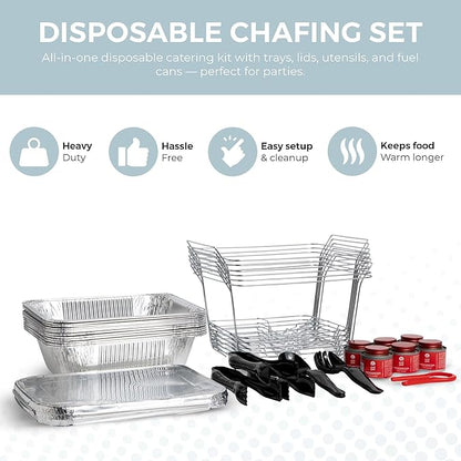 Alpha Living 6 Pack - Disposable Chafing Dish Buffet Set, Half Size Pans, Welded Body Food Warmers for Parties, Fuel Cans Complete Set, Warming Trays - Image 2
