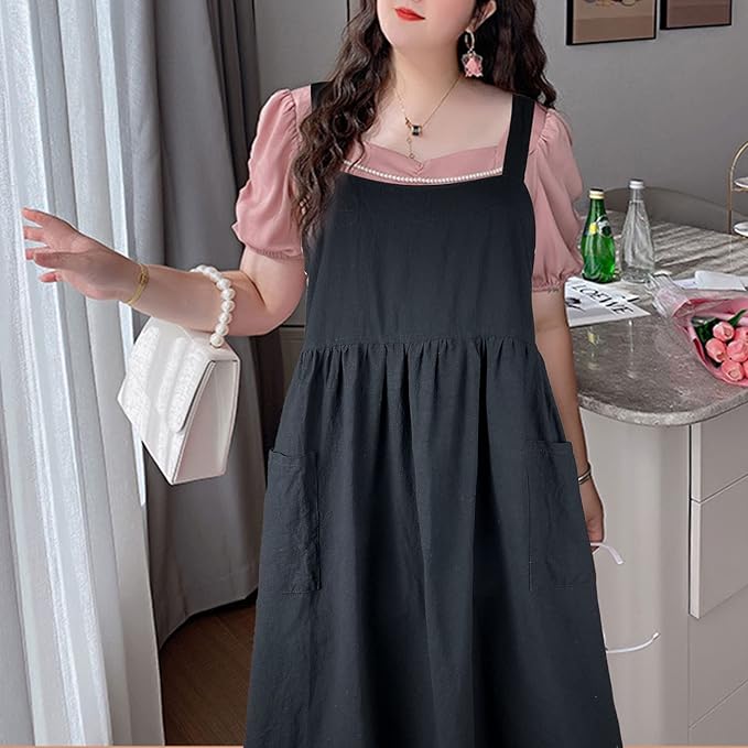 Uaussi Cotton Linen Apron Cross Back Work Apron for Women with Pockets Pinafore Dress X Cross Halter Apron for Chef Gardening - Image 3