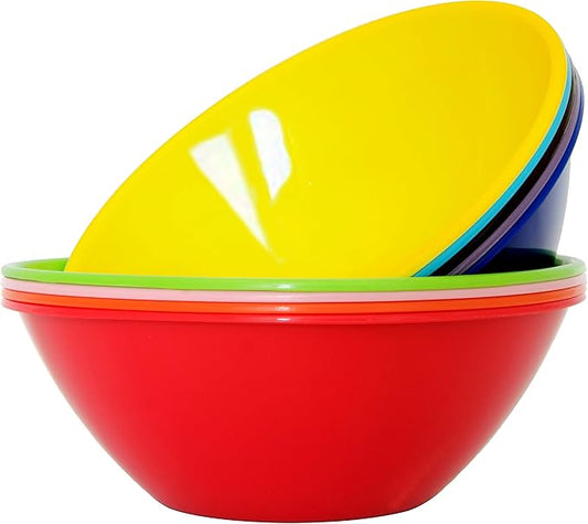 Youngever 9 Pack 3000ML Re-usable Plastic Mixing and Serving Bowls, Popcorn Bowls, Salad Bowls, Chip and Dip Serving Bowls, in 9 Colors (Rainbow) by Youngever