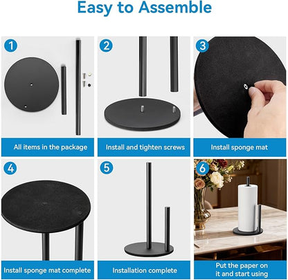 Paper Towel Holder Kitchen,Premium Stainless Steel Roll Dispenser,Countertop Paper Holder with Weighted Base, Black - Image 6
