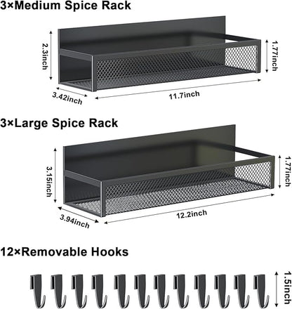 Aufworld Magnetic Spice Rack for Refrigerator, 6 Pack Magnetic Shelf, Fridge Magnet Organizer with Moveable 12 Hooks, Magnetic Fridge Shelf for Kitchen Organization and Storage (6 Pack) - Image 2