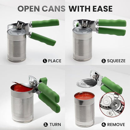 Zulay Kitchen Heavy Duty Stainless Steel Can Opener Manual with Bottle Opener - Rust Proof Manual Can Opener With Turn Knob & Comfy Soft Grip Handles - Artichoke Green - Image 6