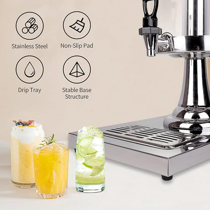 Drink Dispensers for Parties, Cold Beverage Dispenser with Centre Ice Core and Drip Trays, 2.2 Gallon/8L Stainless Steel Drink Dispensers with Stand and Spigot Buffet Cold Drinks and Beer