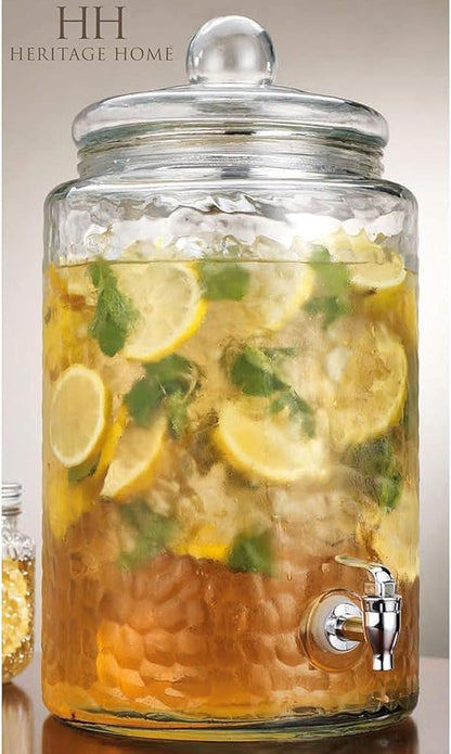 MosJos 3 Gallon Classic Hammered Glass Ice Cold Beverage Drink Dispenser - With Glass Lid 100% Leak Proof Spigot- Wide Mouth Easy Filling For Outdoor, Parties & Daily Use - Image 2