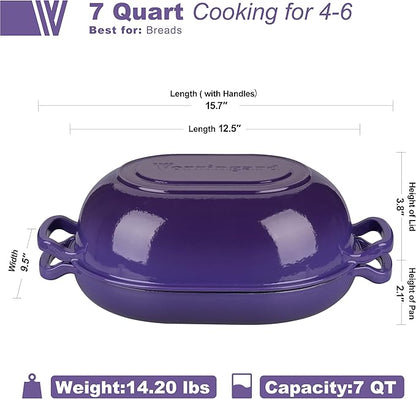 VORRINGARD Enameled Cast Iron Sourdough Bread Oven, Dutch Oven, Loaf Cast Iron Bread Pan for Homemade Bread Baking, Meatloaf Pan with Lid, 7QT, Purple - Image 2