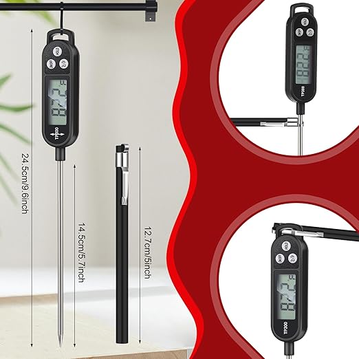 Copkim 6 Pcs Meat Thermometer Food Thermometer with Probe Water Liquid Instant Read Digital Thermometer Cooking Thermometer Supplies BBQ Kitchen Thermometer for Cooking Milk Yogurt (Black) - Image 2