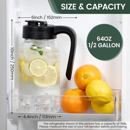 Mason Jar Pitcher - Airtight & Leakproof Glass Pitcher with Lid, Perfect for Breastmilk, Cold Brew, and Sun Tea, 2 Quart (64 oz) 1/2 Gallon Mason Jar with Pour Spout Lid - Image 2