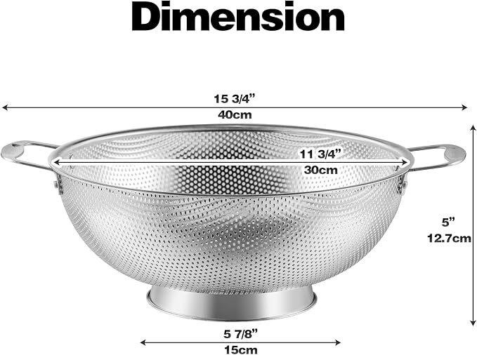 Tiawudi Large 6-Qt Colander, 18/8 Stainless Steel Mesh Strainer for Kitchen, Food Sieve with Riveted Handles and Self-draining Solid Ring Base, Great for Pasta, Rice, Vegetables and Fruits - Image 2