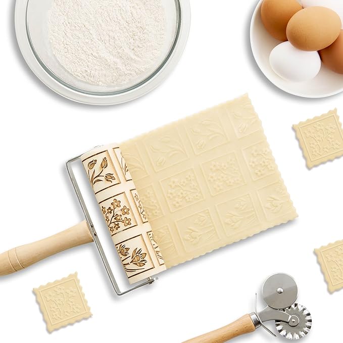 Mrs. Anderson’s Baking Mini Embossing Rolling Pin, Spring Flowers Design, Poplar Wood and Chrome-Plated Iron - Image 3